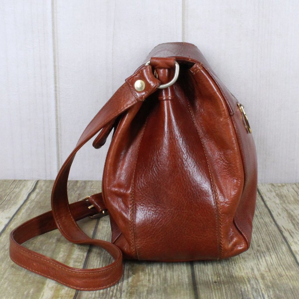 Marino Orlandi Brown Leather Flap Studded Plaid Lined Crossbody Purse Handbag - Picture 5 of 12